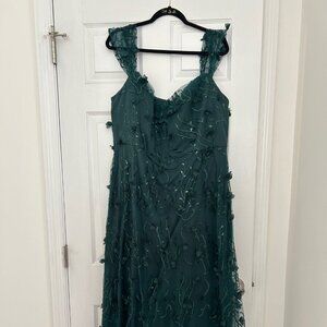 EUC Dessy Collection 3D Embroidered Off the Shoulder Gown Evergreen